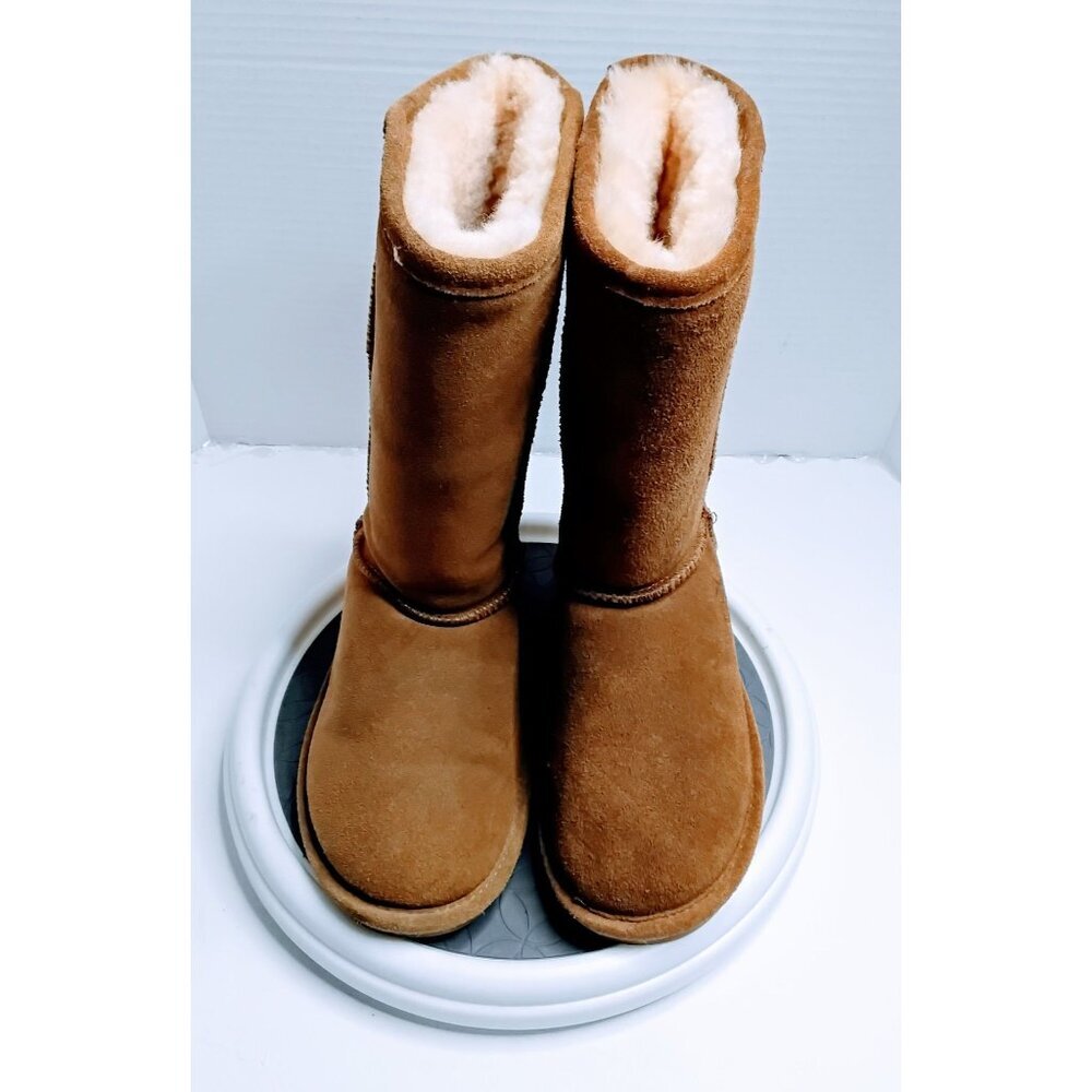 Bearpaw Womens Suede Shearling Lined Boots Size 7 Chestnut